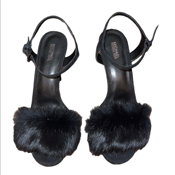 MICHAEL Michael Kors Shoes - Michael Kors Black Fur Strappy Heels size 9.5